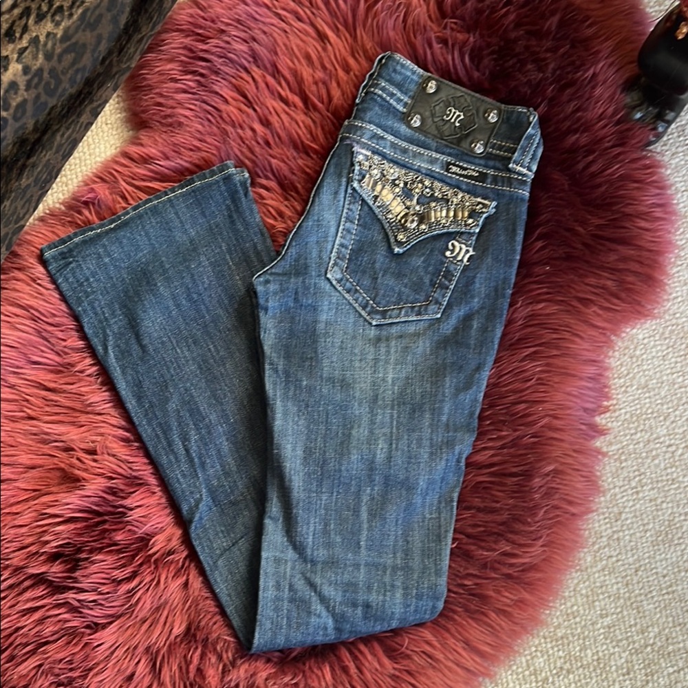 Miss Me Women's Blue Jeans Jeweled Embellished Pockets size 26